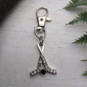 Crystal Hockey Stick Keychain with Black Accent / Bag Charm